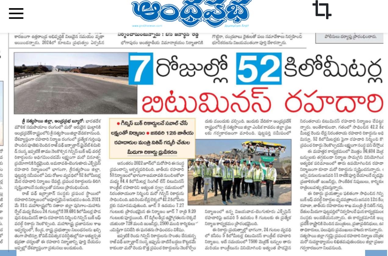 52 kilometers of bituminous road in 7 days.